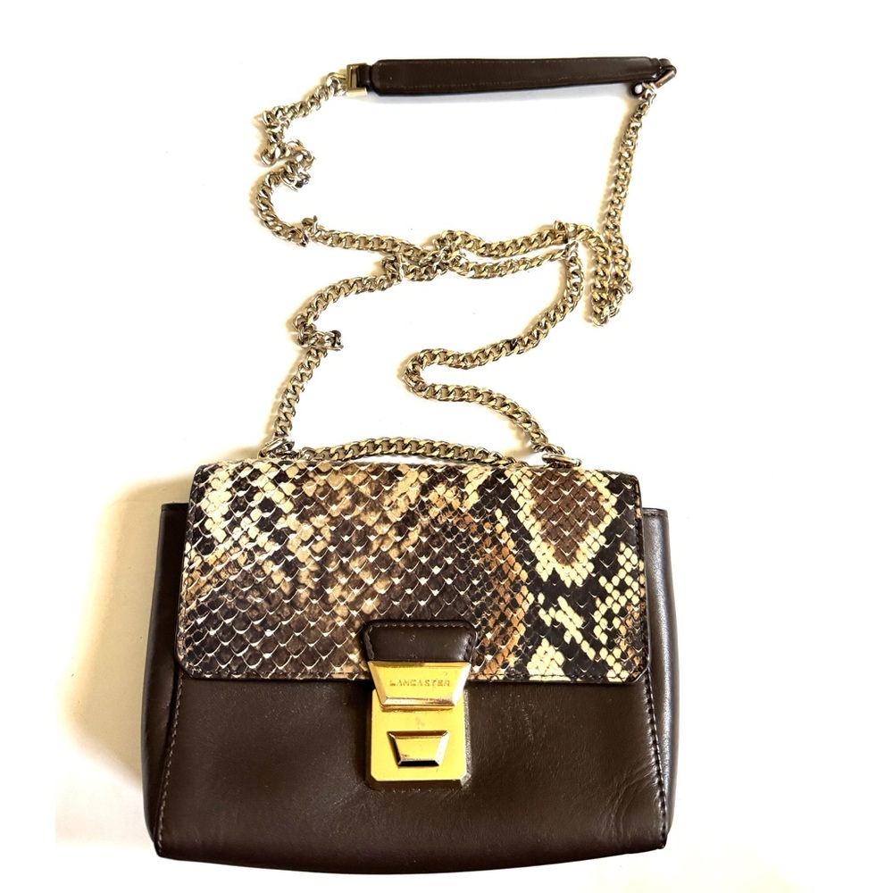 Vintage Lancaster Brown Leather Python Snakeskin … - image 3